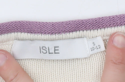 ISLE Women’s Cream Multicoloured Striped Pullover Jumper Size S 10-12