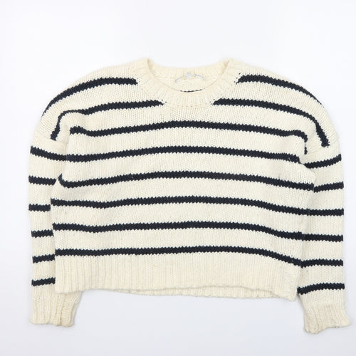 FRAME Women's Ivory Striped Wool Chunky Knit Jumper Size S