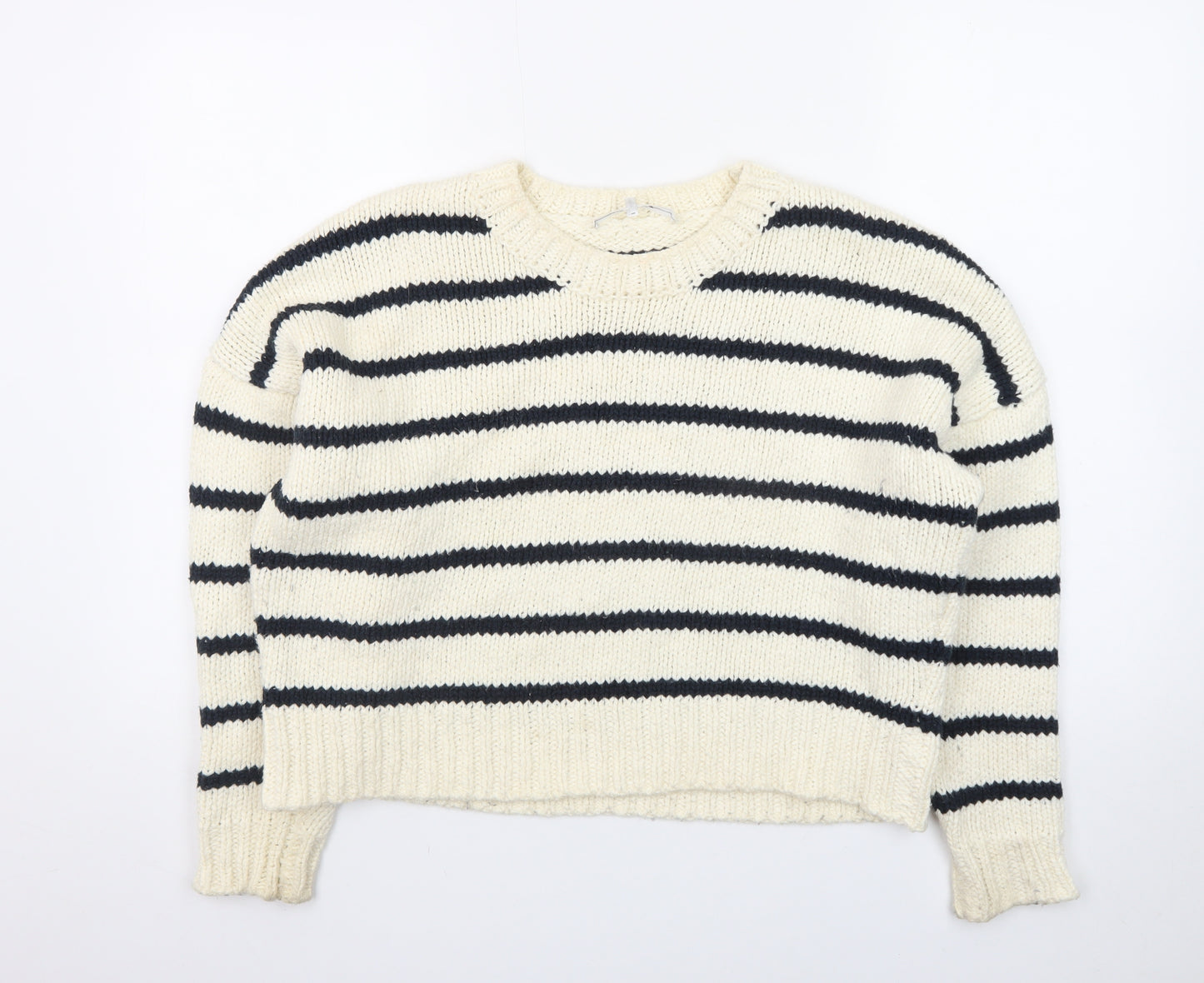 FRAME Women's Ivory Striped Wool Chunky Knit Jumper Size S