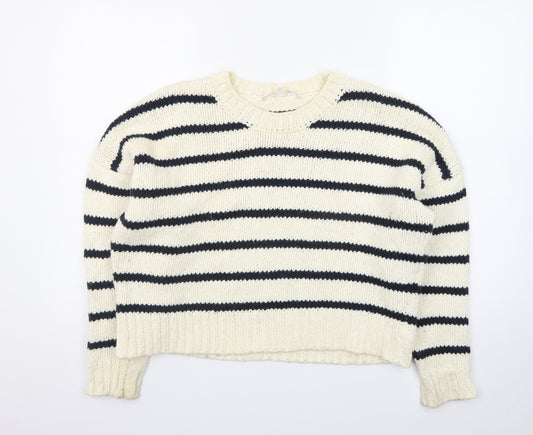 FRAME Women's Ivory Striped Wool Chunky Knit Jumper Size S