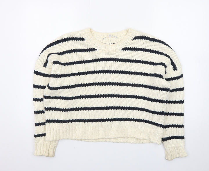 FRAME Women's Ivory Striped Wool Chunky Knit Jumper Size S