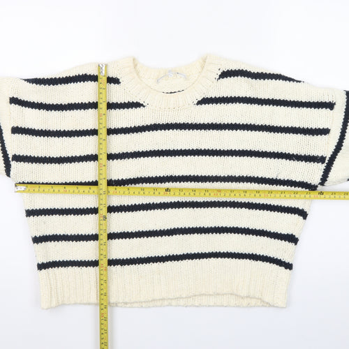 FRAME Women's Ivory Striped Wool Chunky Knit Jumper Size S