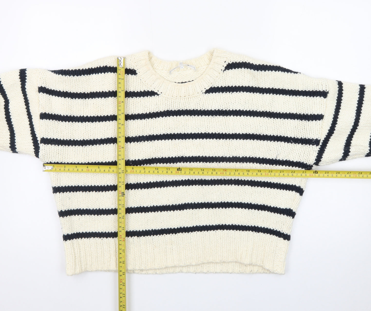 FRAME Women's Ivory Striped Wool Chunky Knit Jumper Size S