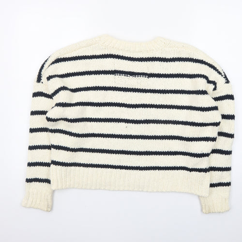 FRAME Women's Ivory Striped Wool Chunky Knit Jumper Size S