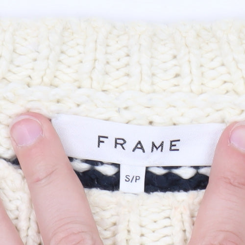 FRAME Women's Ivory Striped Wool Chunky Knit Jumper Size S