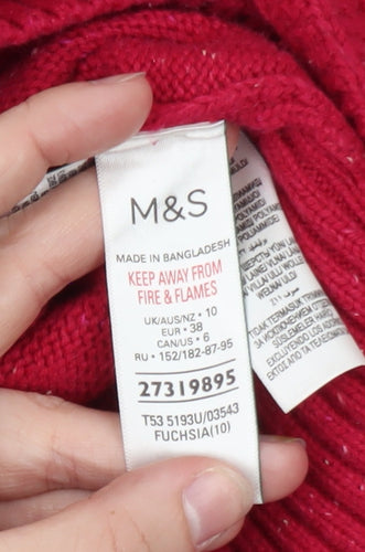 Marks and Spencer Women Red Cable-Knit Jumper Size 10