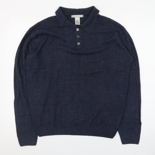 Geoffrey Beene Men's Blue Collared Henley Jumper M