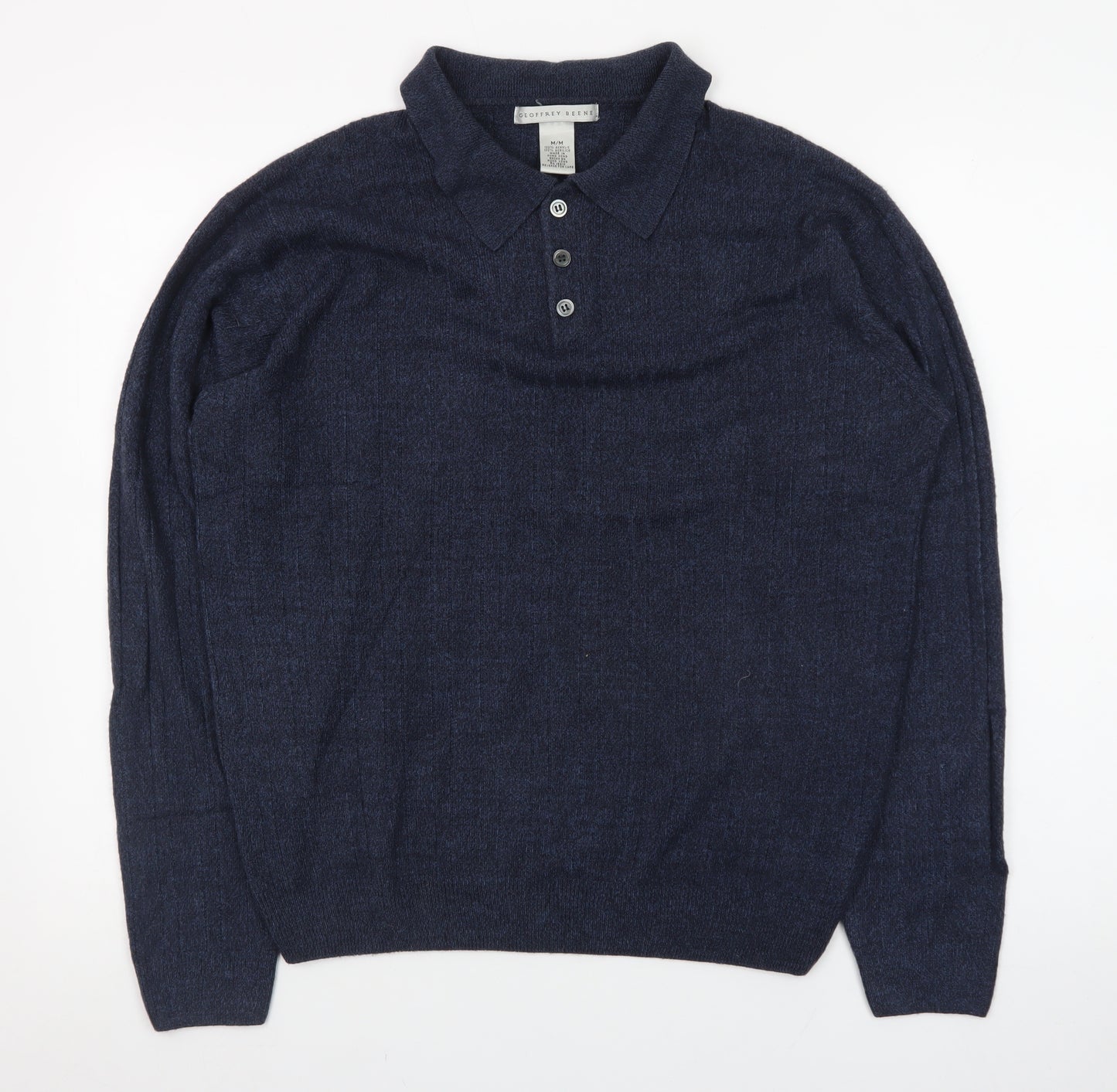 Geoffrey Beene Men's Blue Collared Henley Jumper M