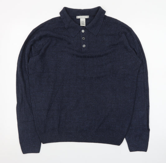 Geoffrey Beene Men's Blue Collared Henley Jumper M