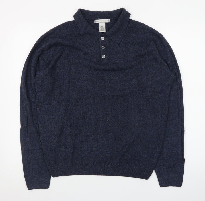 Geoffrey Beene Men's Blue Collared Henley Jumper M