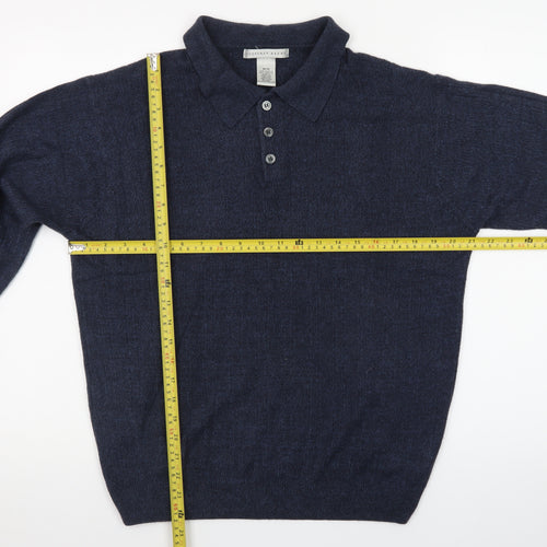 Geoffrey Beene Men's Blue Collared Henley Jumper M