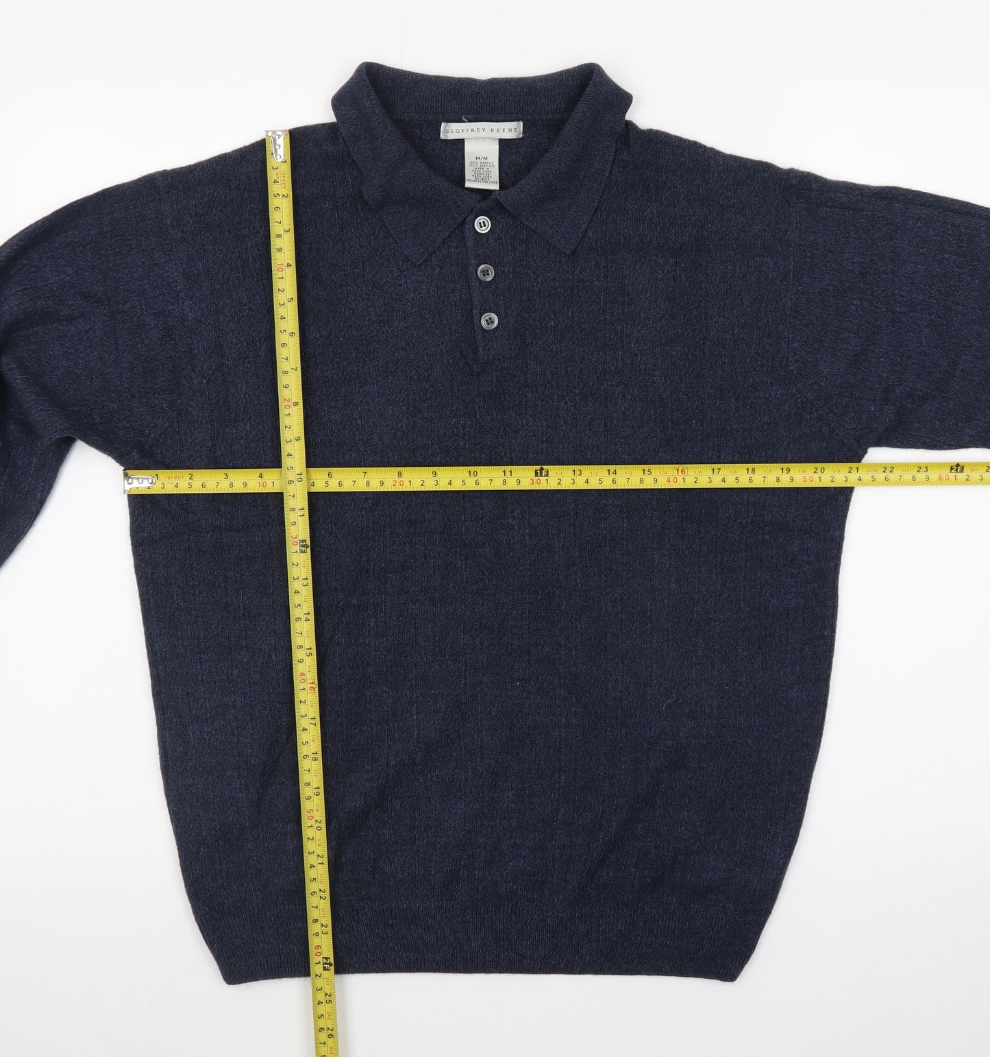 Geoffrey Beene Men's Blue Collared Henley Jumper M