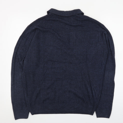 Geoffrey Beene Men's Blue Collared Henley Jumper M