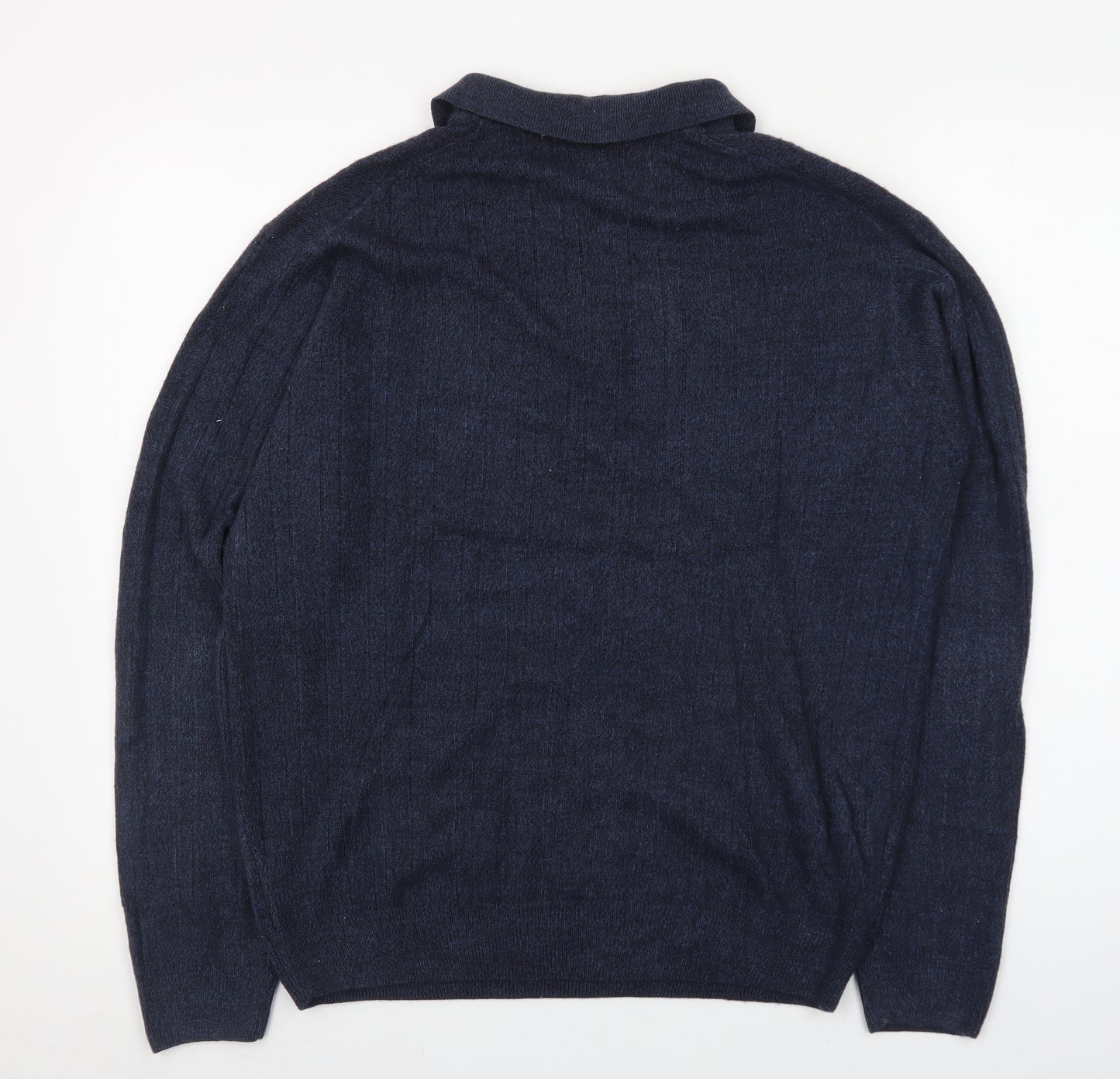 Geoffrey Beene Men's Blue Collared Henley Jumper M