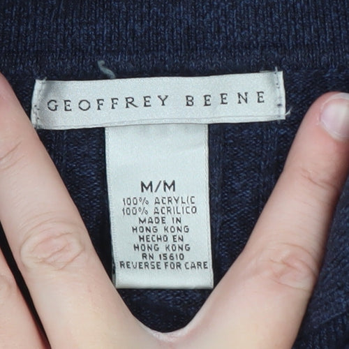 Geoffrey Beene Men's Blue Collared Henley Jumper M