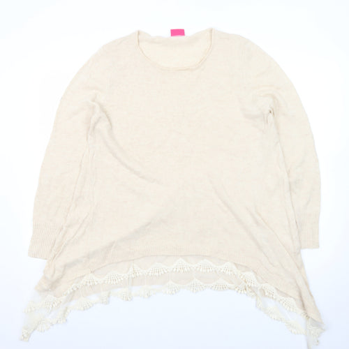 Together Women's Beige Lace Hem Long Sleeve Pullover Jumper Size 16