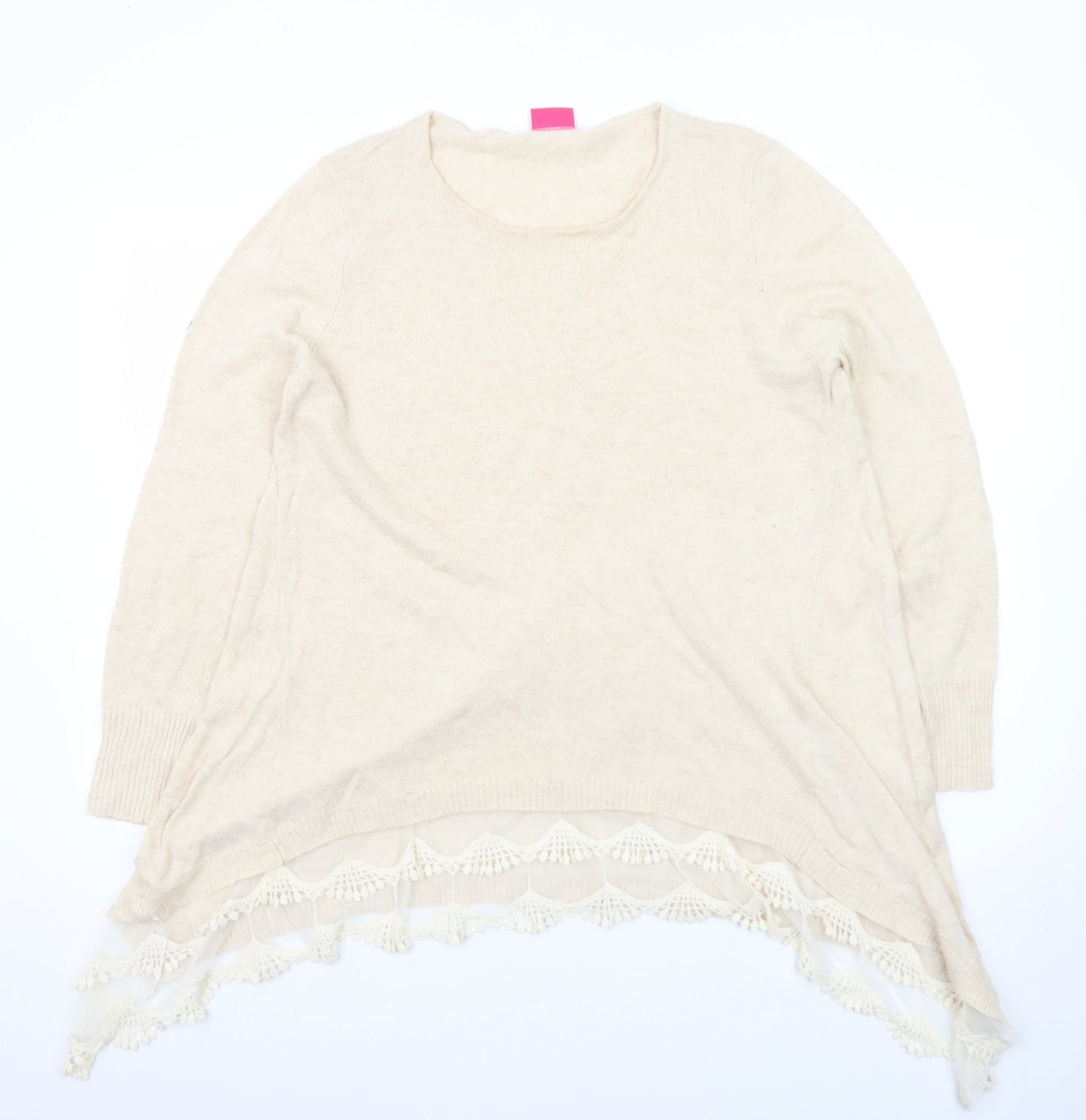Together Women's Beige Lace Hem Long Sleeve Pullover Jumper Size 16