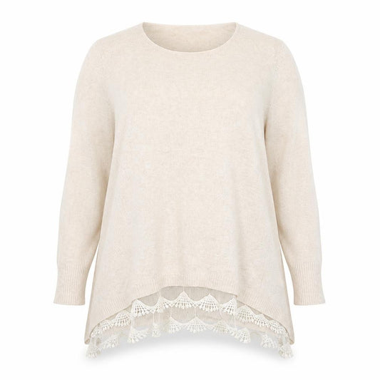 Front view of Together Women's Beige Lace Hem Long Sleeve jumper, size 16
