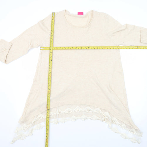 Together Women's Beige Lace Hem Long Sleeve Pullover Jumper Size 16