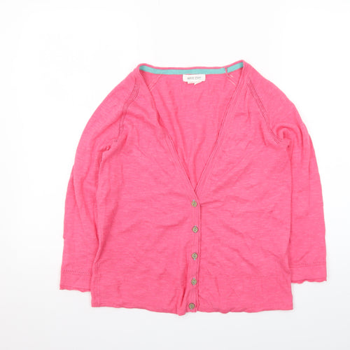White Stuff Women Pink Cotton V-Neck 3/4 Sleeve Cardigan UK 10