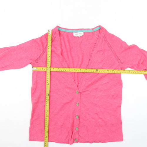 White Stuff Women Pink Cotton V-Neck 3/4 Sleeve Cardigan UK 10