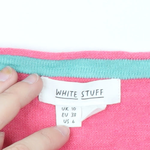 White Stuff Women Pink Cotton V-Neck 3/4 Sleeve Cardigan UK 10