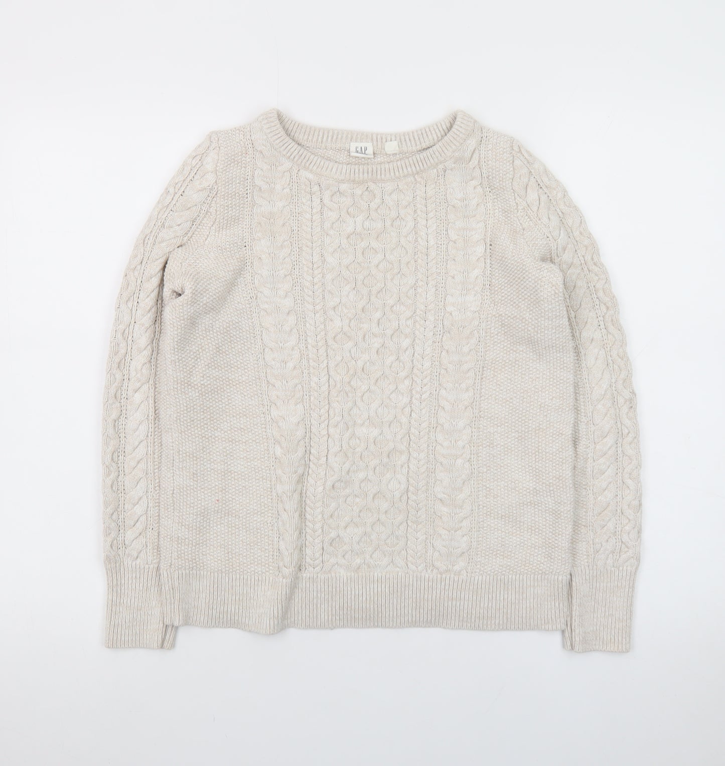 GAP Women’s Beige Cotton Cable-Knit Crew Neck Jumper Size M