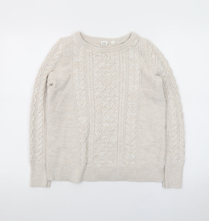 GAP Women’s Beige Cotton Cable-Knit Crew Neck Jumper Size M