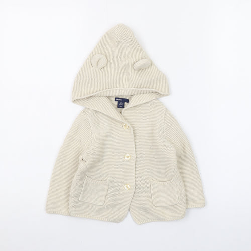 babyGap Unisex Ivory Knitted Hooded Cardigan 12-18 Months with Bear Ears