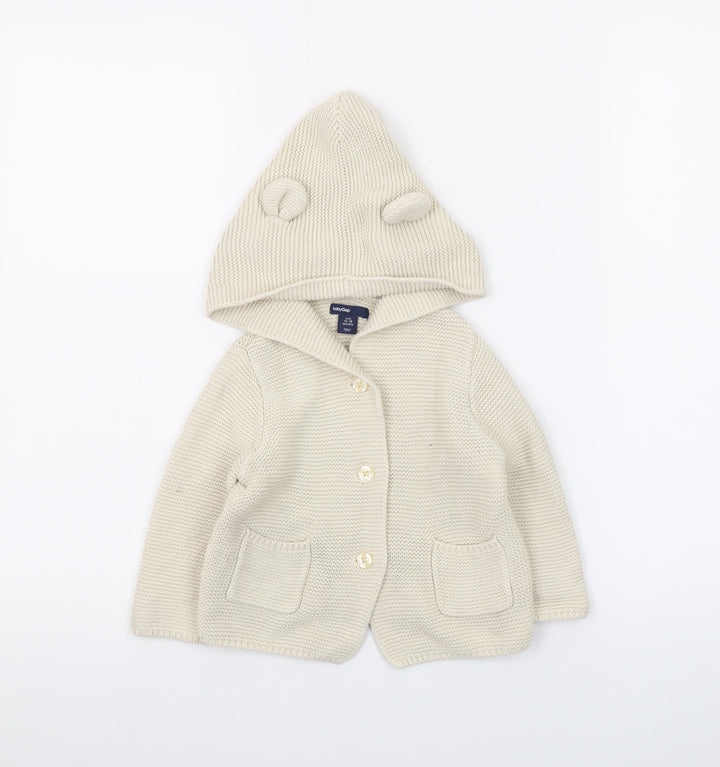 babyGap Unisex Ivory Knitted Hooded Cardigan 12-18 Months with Bear Ears
