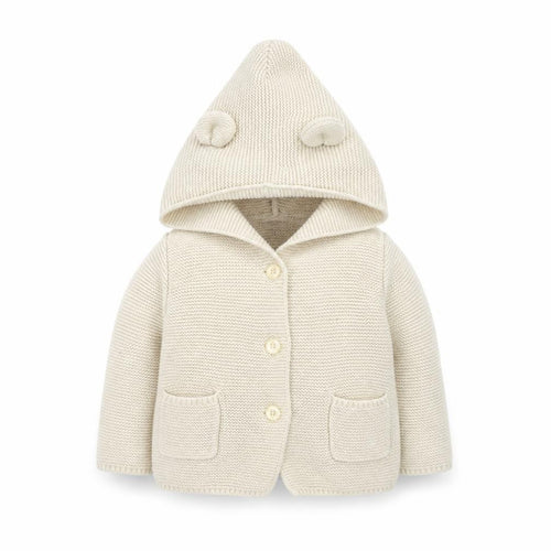 babyGap Unisex Ivory Knitted Hooded Cardigan 12-18 Months with Bear Ears