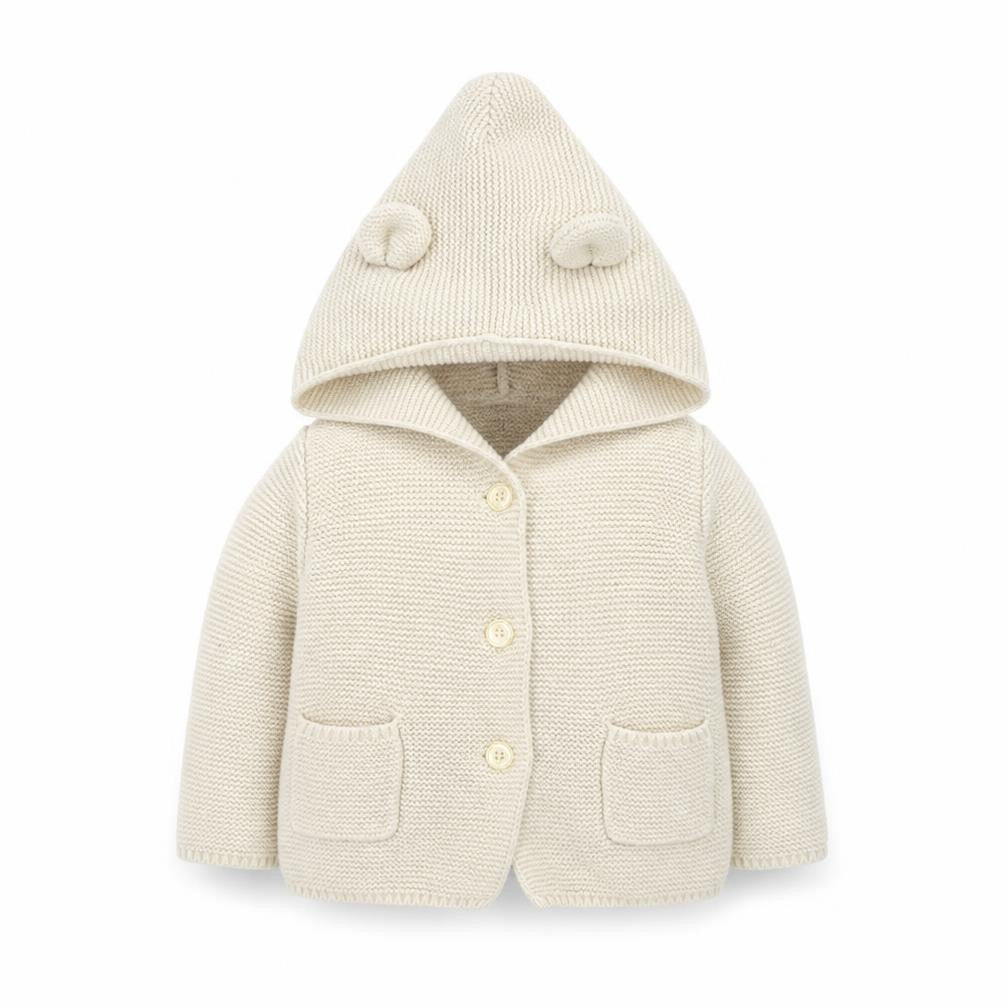 babyGap Unisex Ivory Knitted Hooded Cardigan 12-18 Months with Bear Ears