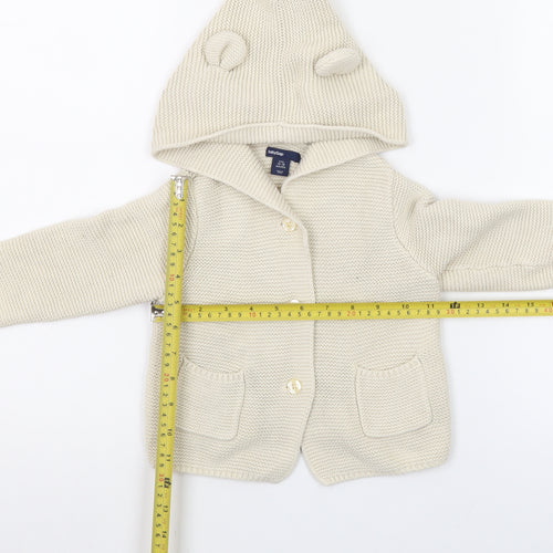 babyGap Unisex Ivory Knitted Hooded Cardigan 12-18 Months with Bear Ears