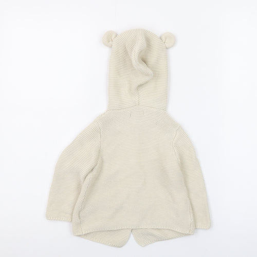 babyGap Unisex Ivory Knitted Hooded Cardigan 12-18 Months with Bear Ears