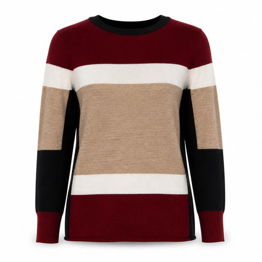 Front view of Winser London Women Multicoloured M Merino Wool Striped Jumper