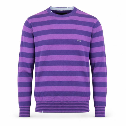 Front view of SUN68 Men's Purple Striped Cotton Crew Neck Jumper, size S