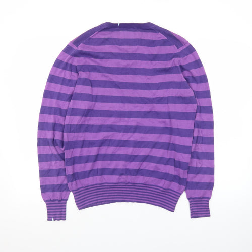 SUN68 Men's Purple Striped Cotton Crew Neck Jumper Size S