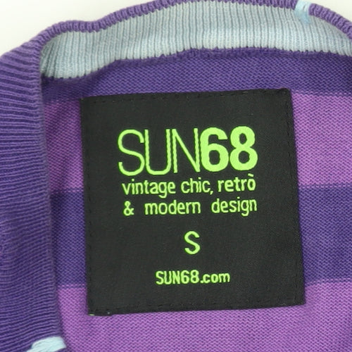 SUN68 Men's Purple Striped Cotton Crew Neck Jumper Size S