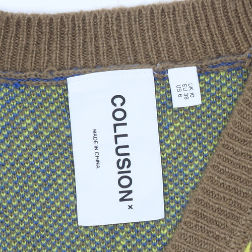 Collusion Brown Argyle Knit V-Neck Vest Unisex S Acrylic Retro Style