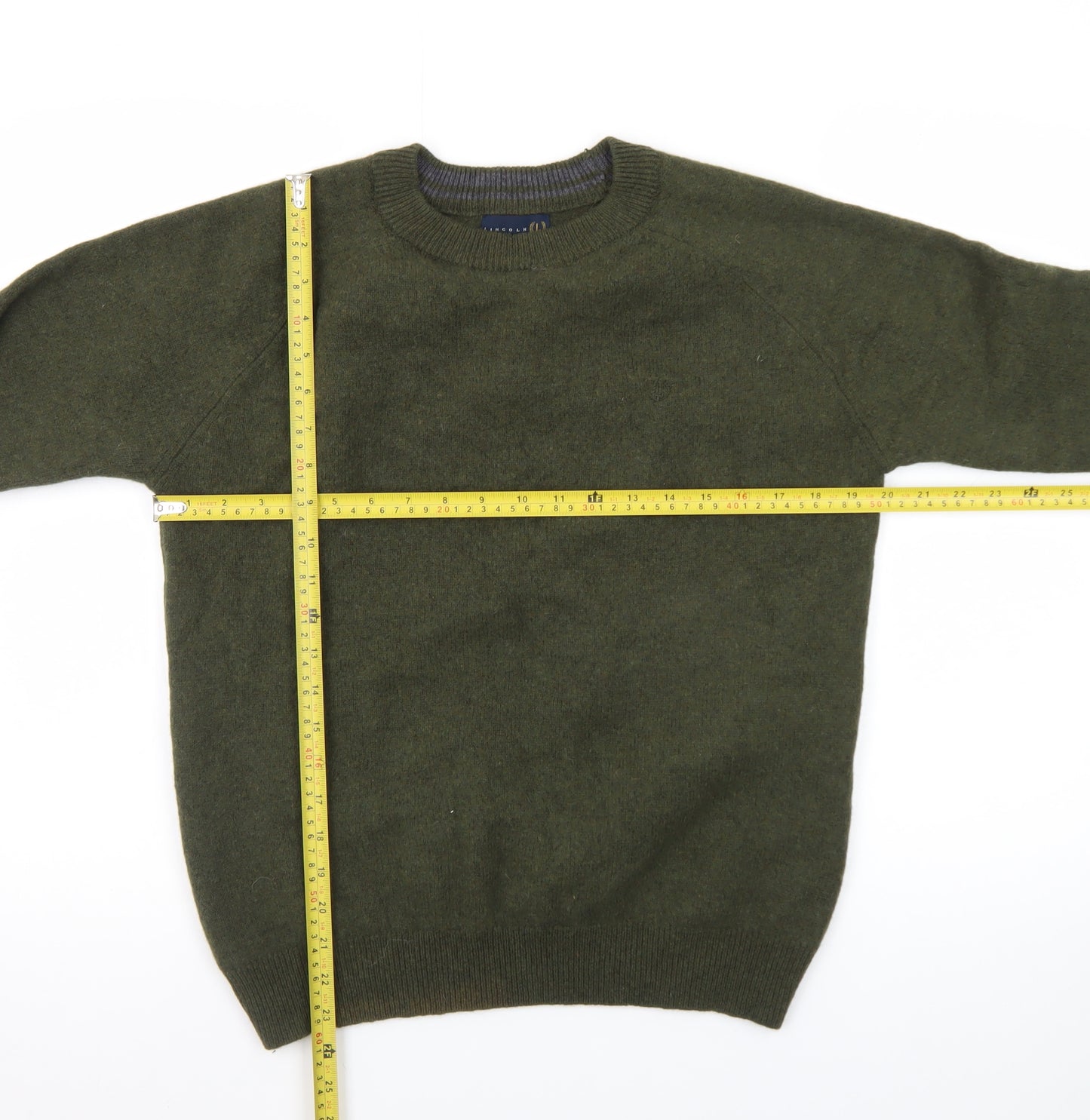 Lincoln Men's Green Wool Crew Neck Pullover Jumper Size M