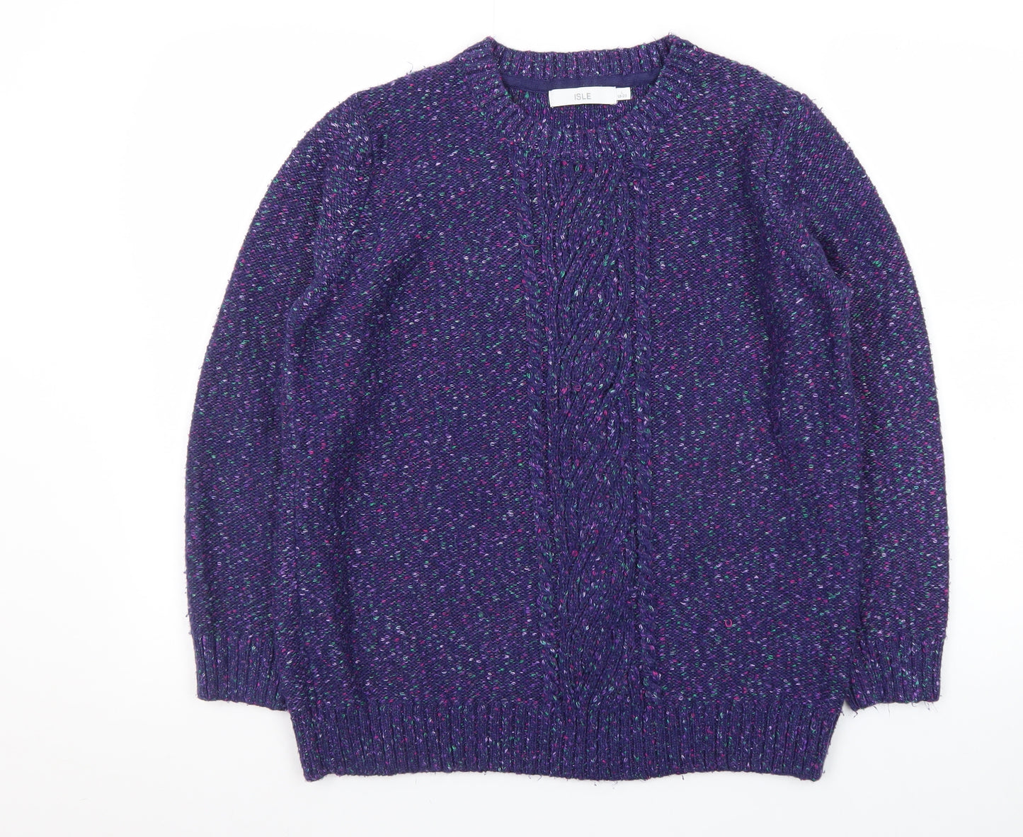ISLE Women's Purple Cable-Knit Crew Neck Jumper Size 18-20