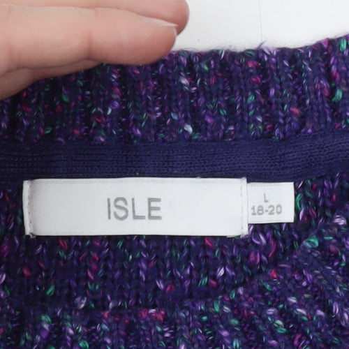 ISLE Women's Purple Cable-Knit Crew Neck Jumper Size 18-20