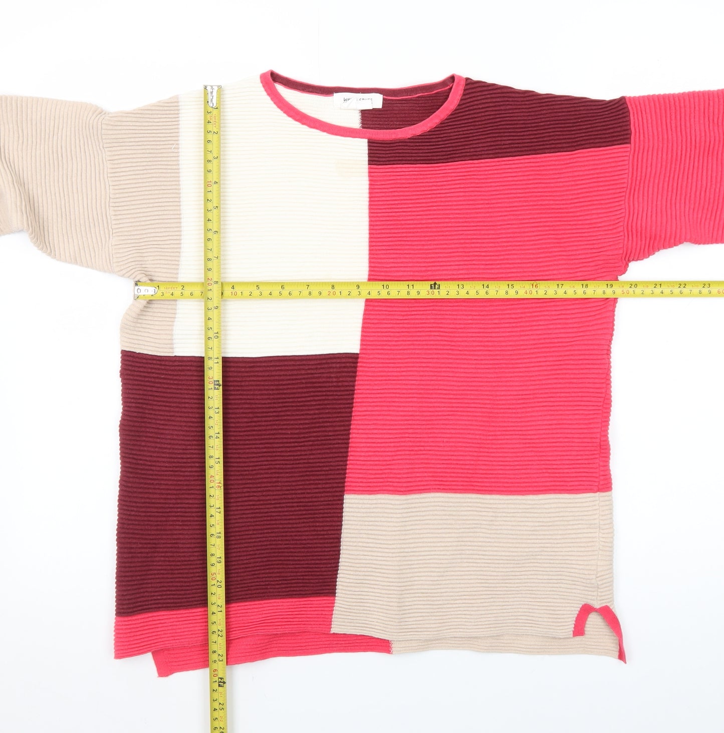 White Stuff Women's Colour Block Jumper Size 14 Beige Red Knit