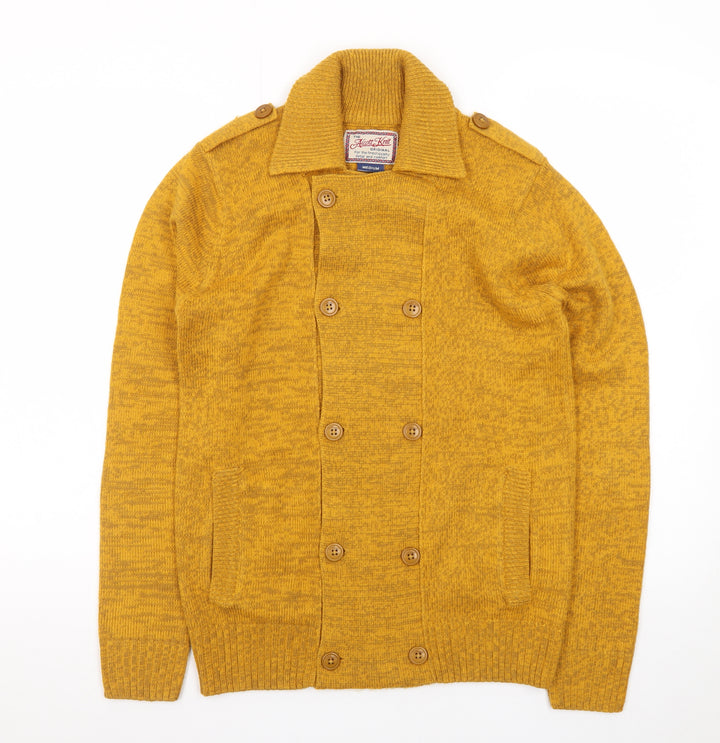 Alcott Knit Women's Yellow Wool Blend Double Breasted Cardigan Medium