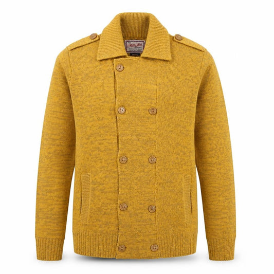 Front view of Alcott Knit Women's Yellow Wool Blend Double Breasted Cardigan Medium