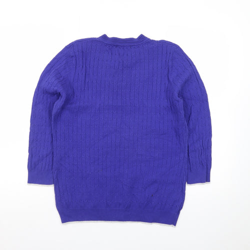 Laura Ashley Women's Blue V-Neck Cotton Cable Knit Jumper Size 12