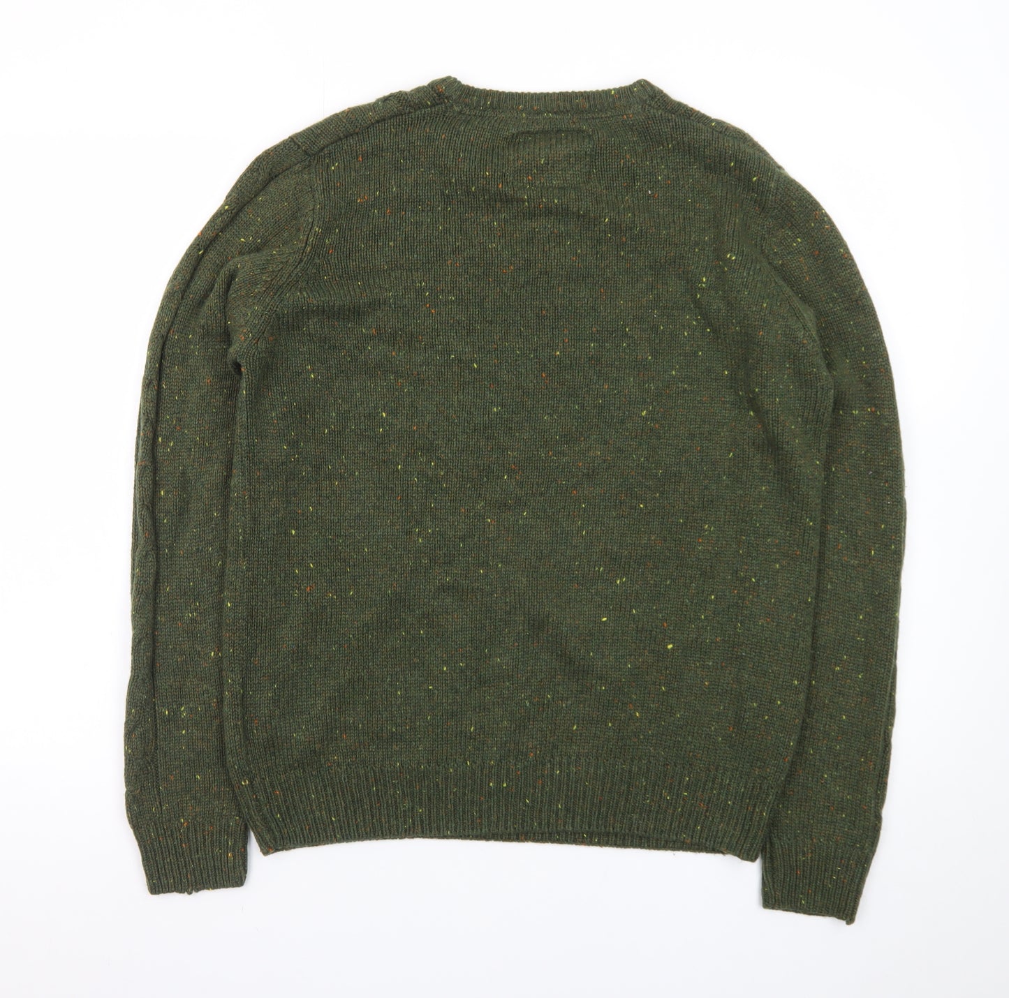 Threadbare Men's Green Cable-Knit Crew Neck Jumper Size M