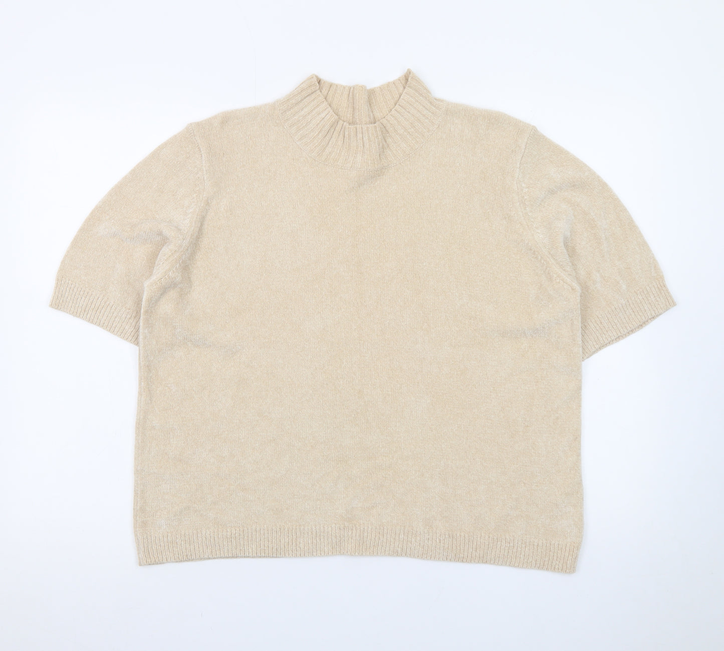 Marks and Spencer Women’s Beige Mock Neck Short Sleeve Pullover Jumper Size 20