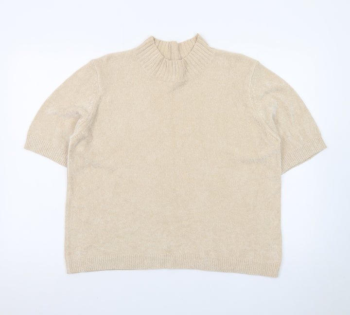 Marks and Spencer Women’s Beige Mock Neck Short Sleeve Pullover Jumper Size 20