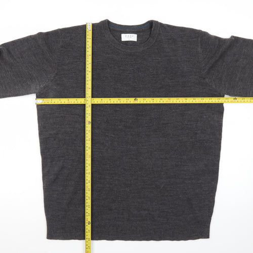 EASY Men Grey Wool Crew Neck Pullover Jumper Size L